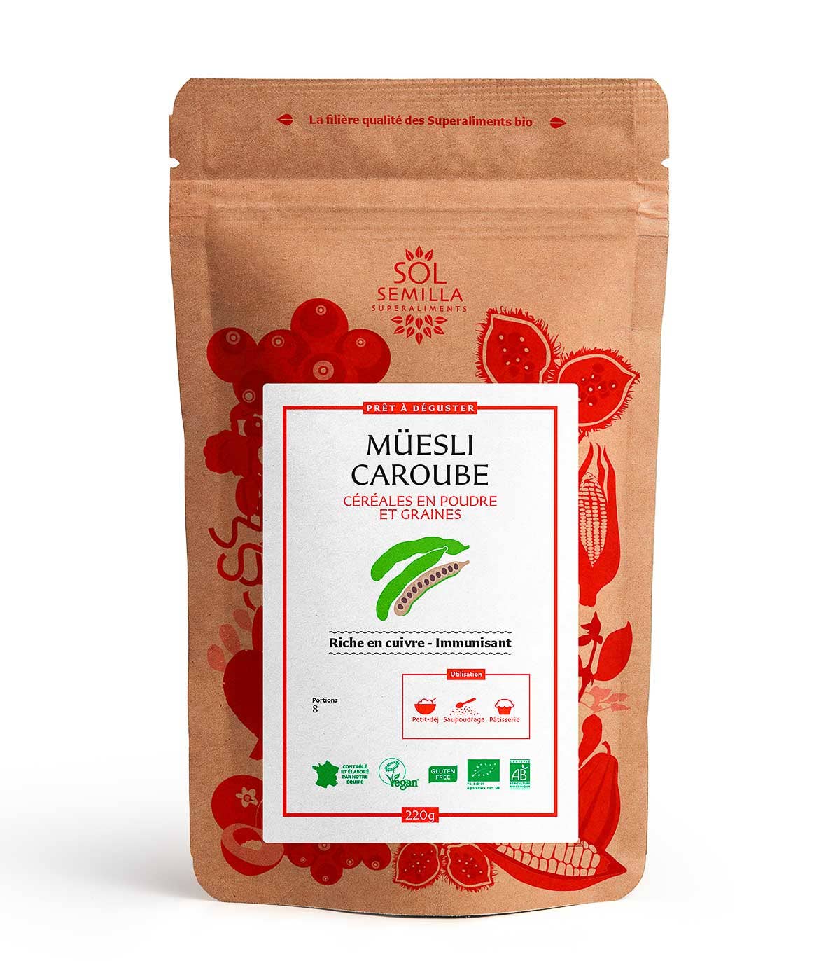 Sol Semilla - Wholesale Breakfast Cereal - Organic & vegan carob muesli 220g0