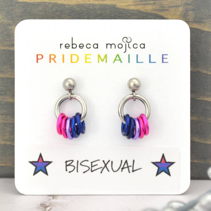 Bisexual Pride Flag - Tiny Chainmaille Earring for wholesale by Rebeca Mojica Jewelry