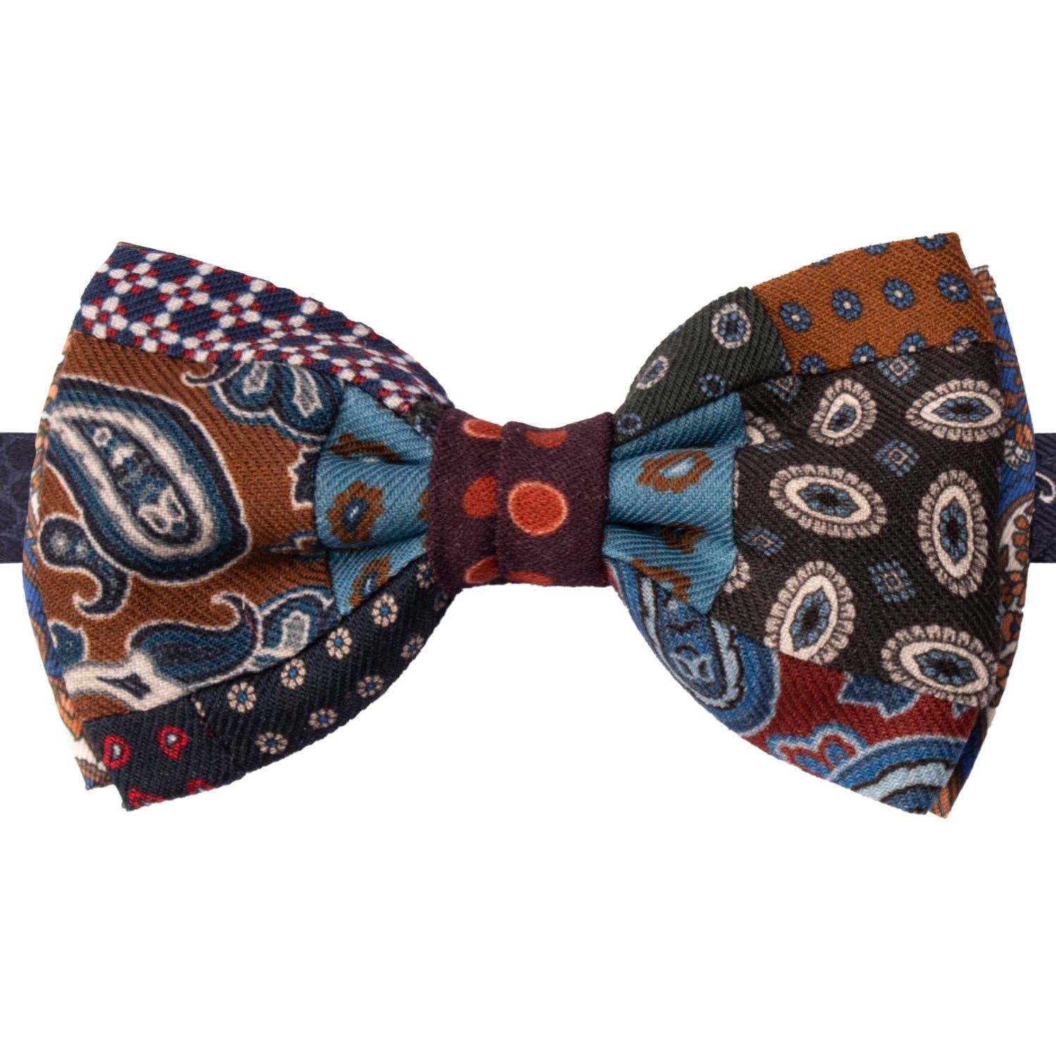 Graffeo Cravatte – wholesale Bow Tie - Men’s – Vintage Multicolor Pattern Wool Patchwork Bow Tie PATCH11290