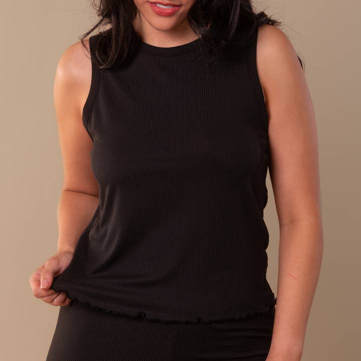 Débardeur de pyjama Black Bliss | Pyjamas en maille côtelée douce pour femmes pour la vente par Amanda Blu