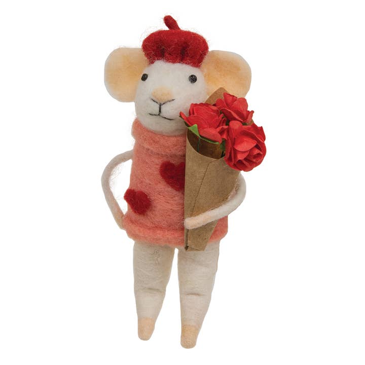 Valentine Mouse with Roses Felted Ornament for wholesale by Bright Ideas