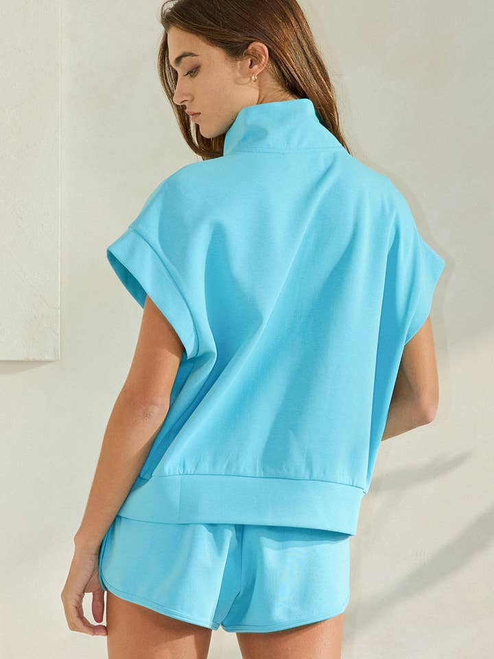 BUCKETLIST INC - Wholesale Sweatshirt - Women's - IT2154-1 Short Sleeve Half Zip-Up Scuba Sweatshirts44