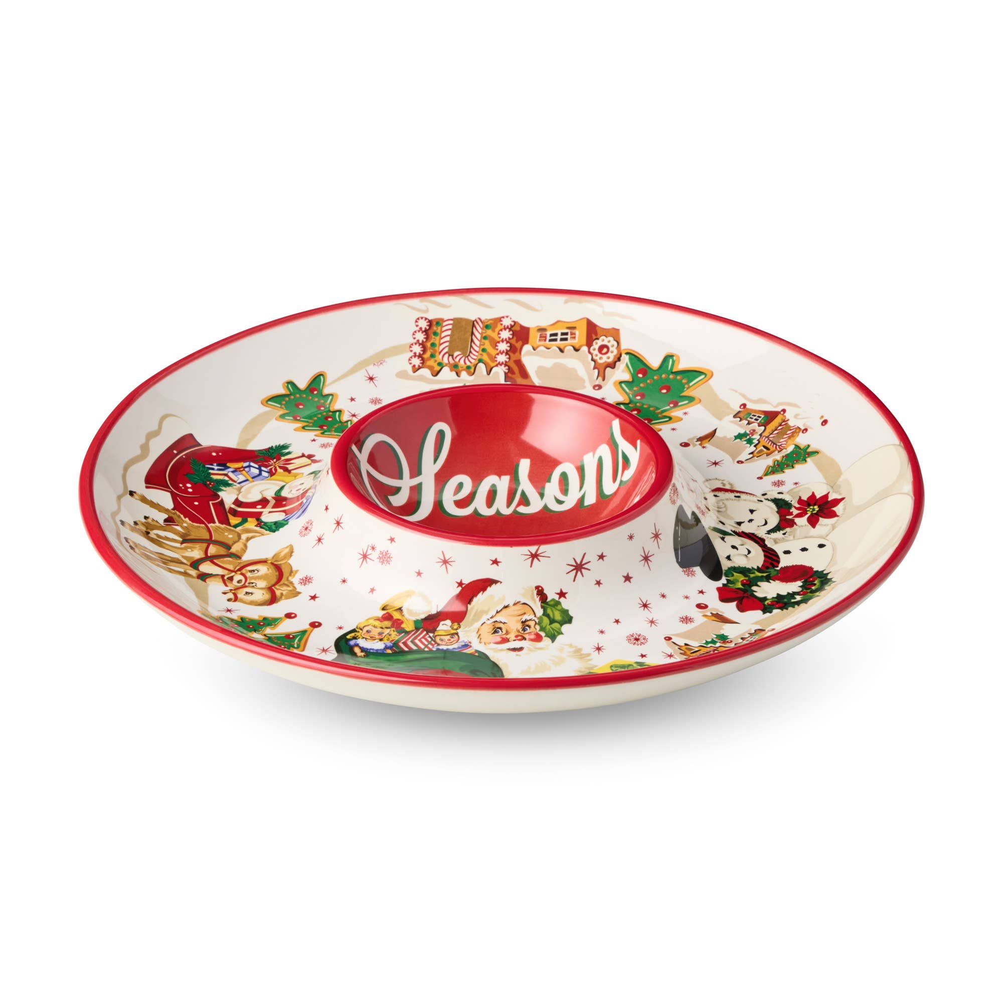 Certified International - Wholesale Appetizer Serveware - Santa's Retro Christmas Chip and Dip  13.75in2