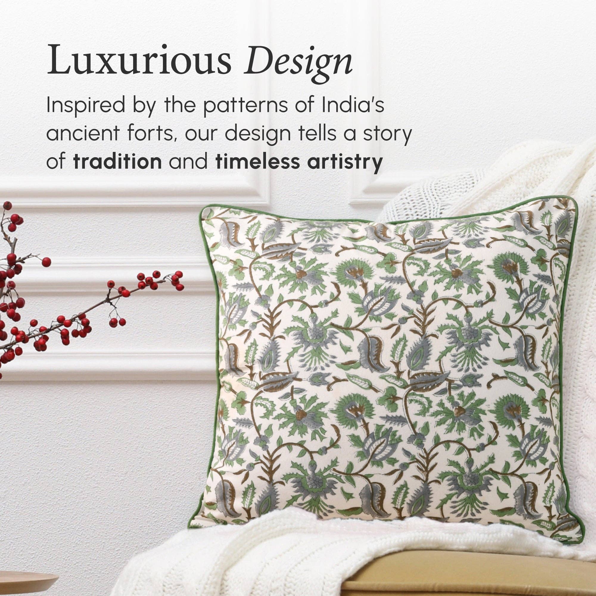 Cotton Print Club - Vente Housse de coussin - Housses de coussin à passepoil - Vert menthe (lot de 2)3