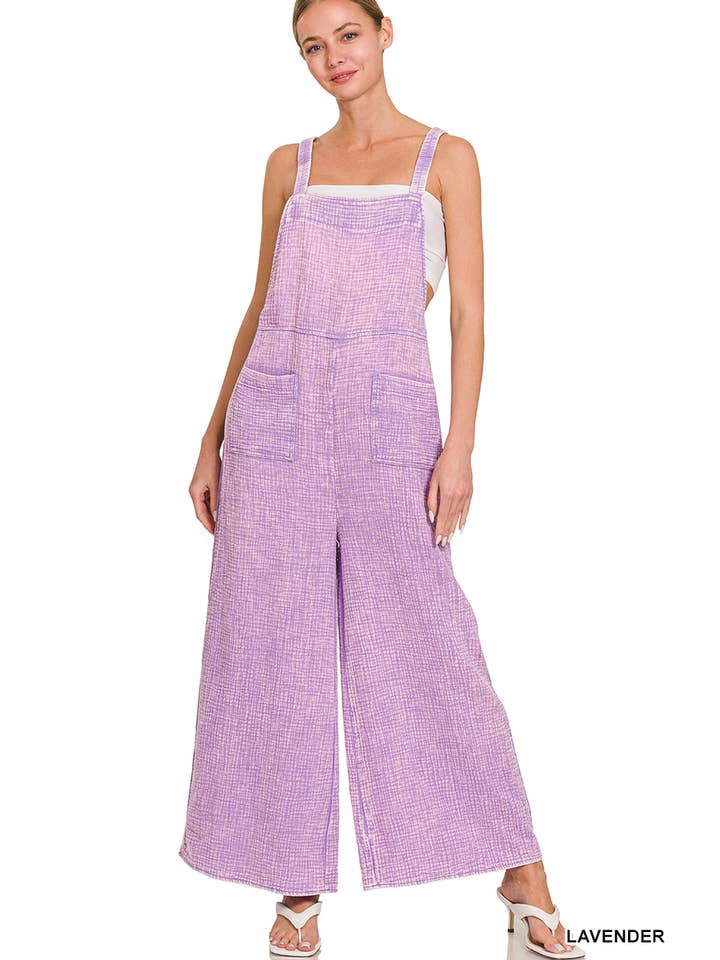 42POPS - Wholesale Overalls - Women's - "...Washed Double Gauze Wide Leg Overalls