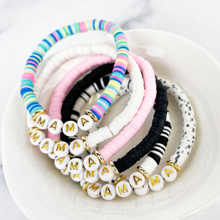 Heishi Small 6mm Color Pop Bracelets "mama" for wholesale by The Mod Miss