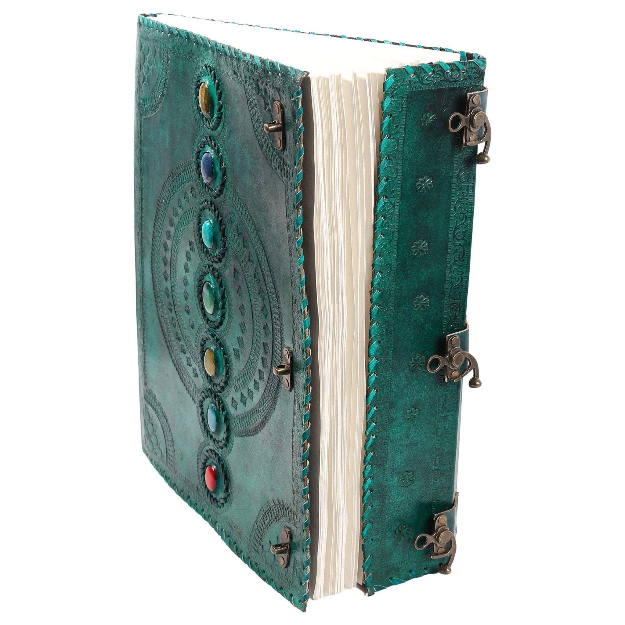 Tuzech Leather - Wholesale Journal/Diary - Tuzech Seven Chakra Medieval Stone Embossed Handmade Jumbo Leather Journal Book of Shadows Notebook Office Hocus Pocus Diary College Poetry Sketch With Leather Bound21