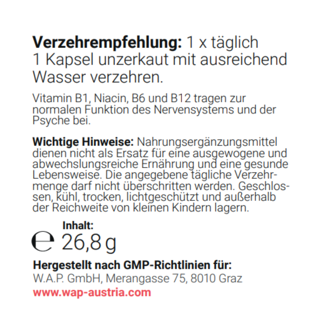 Viennas-Pharmacists - Vente Supplément oral/vitamine - VIENNA'S NERVE WELLBEING, vitamines B et tryptophane6