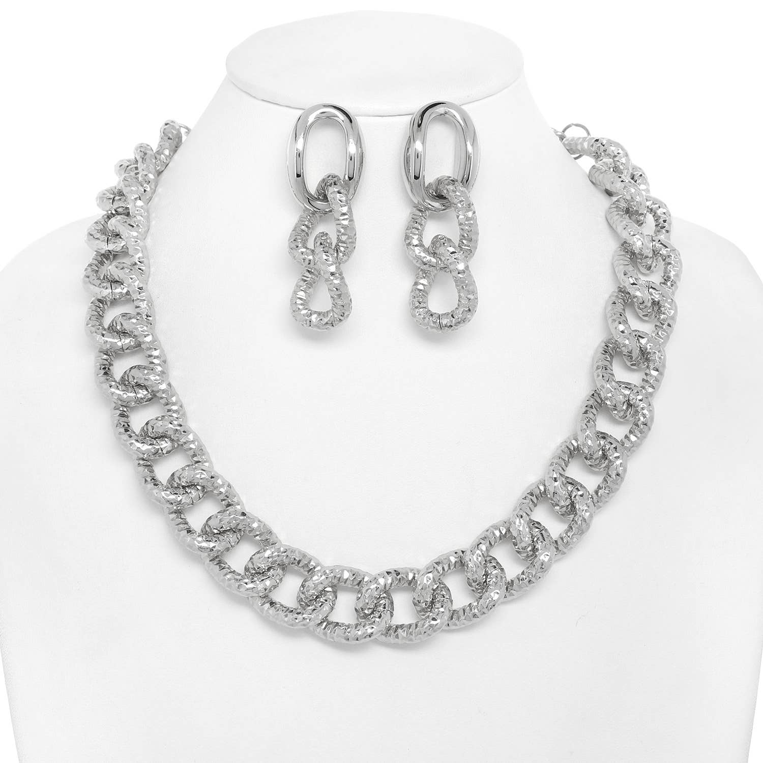 SP Sophia Collection - Wholesale Jewelry Set - Fashion Crumpled Chain Link Necklace Earrings Set 1