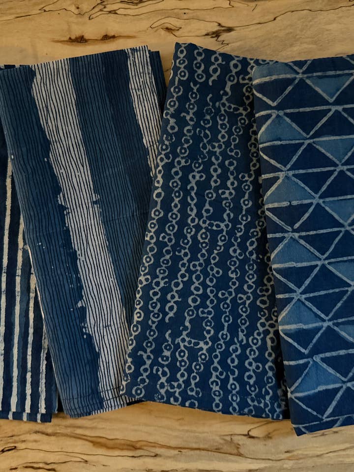 Bomullsservetter - Blandade Indigo - Geometriska (Set om 4) för wholesale av Peaceware