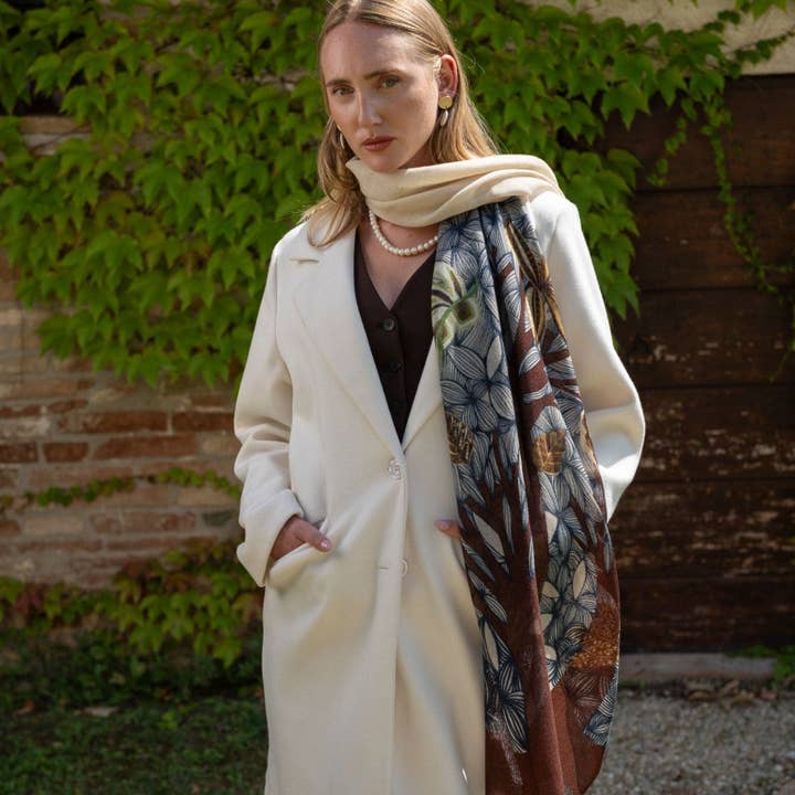 Elizabetta Made in Italy USA - Wholesale Scarf - Women's - Bosco - Wool Scarf - Cream and Brown0