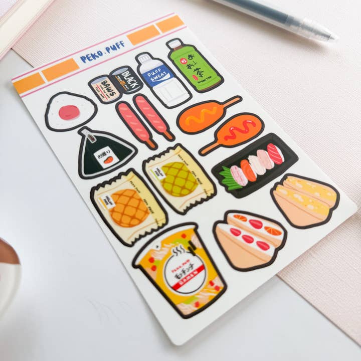 PekoPuff - Wholesale Sticker - Japanese Convenience Store Konbini Snacks Sticker Sheet