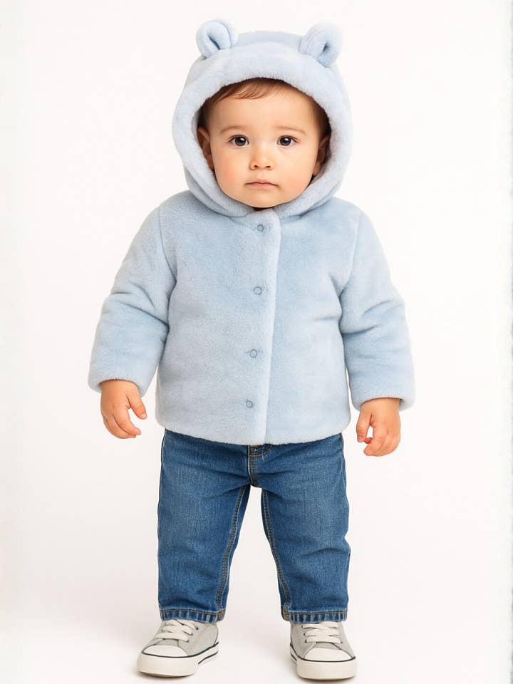 Baby unisex imitatiebontjas met 3D oren lichtblauw 0-24m voor wholesale door Minoti sp. z o.o.