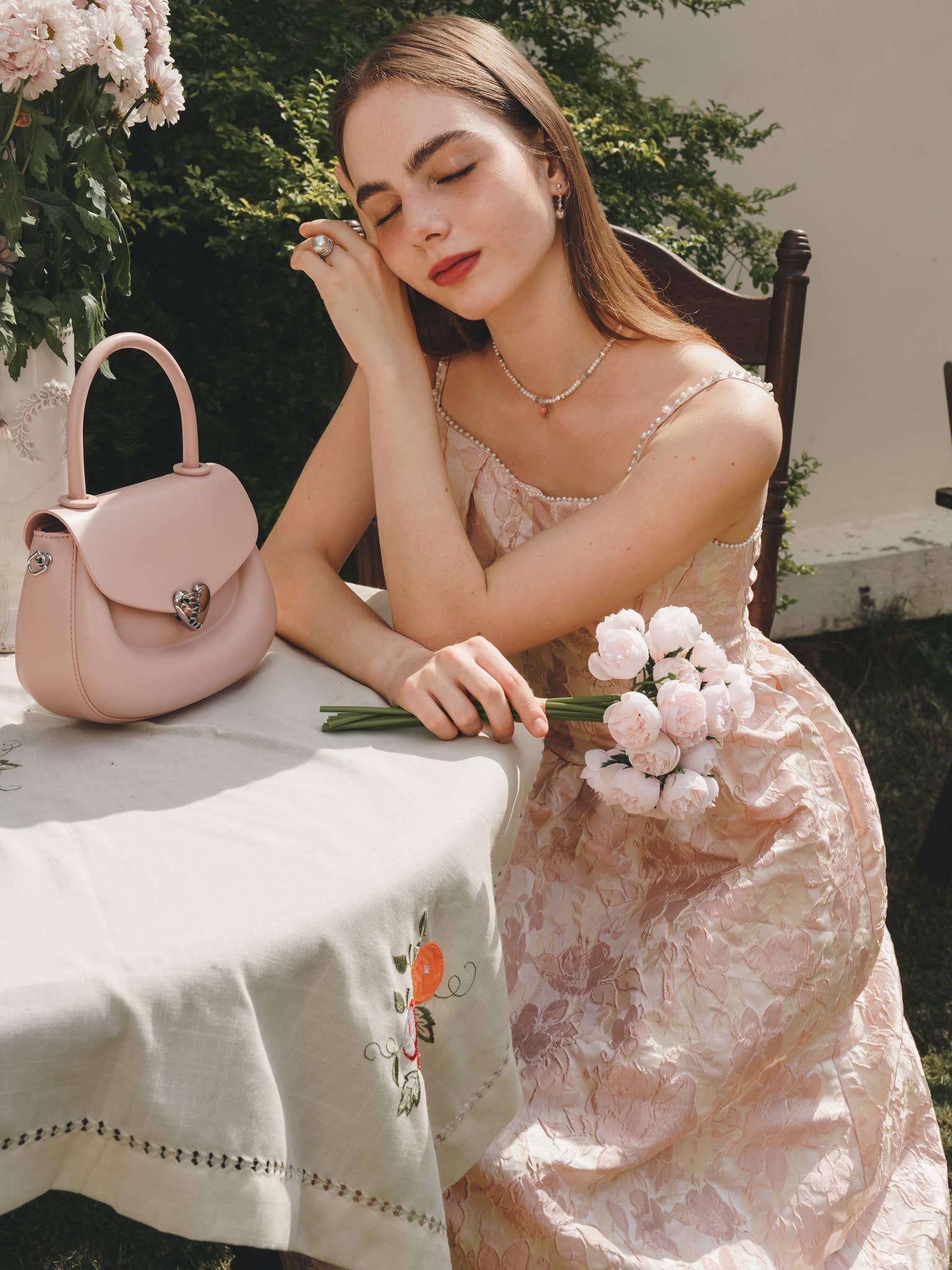 ROSIE POSIE - Wholesale Dress - Women's - RP2231 - Pearl-Embellished Blush Floral Embroidered Dress4