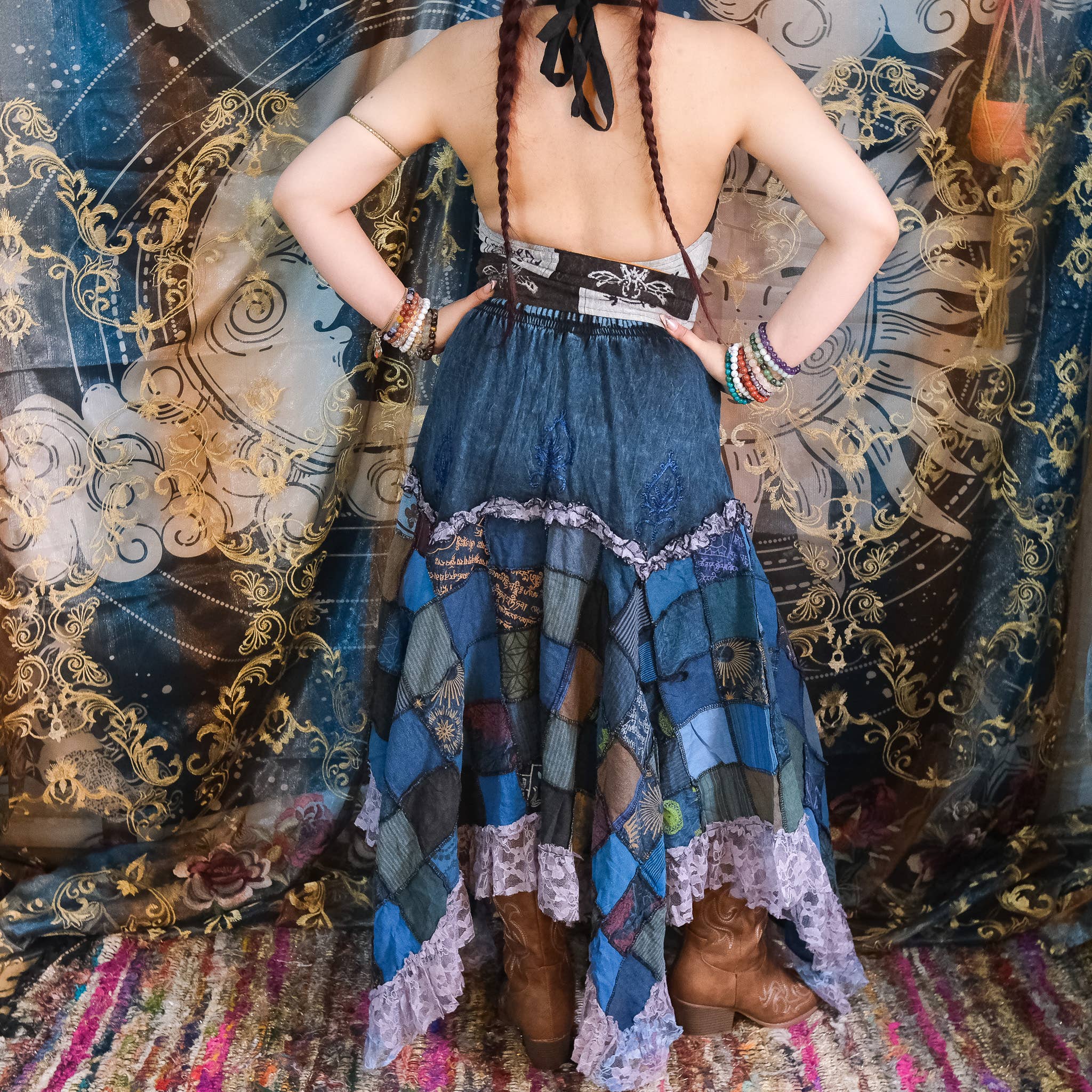 Karma Nepal Crafts - Wholesale Skirt - Women's - Patchwork Assymetrical Flowy Skirt with Lace1