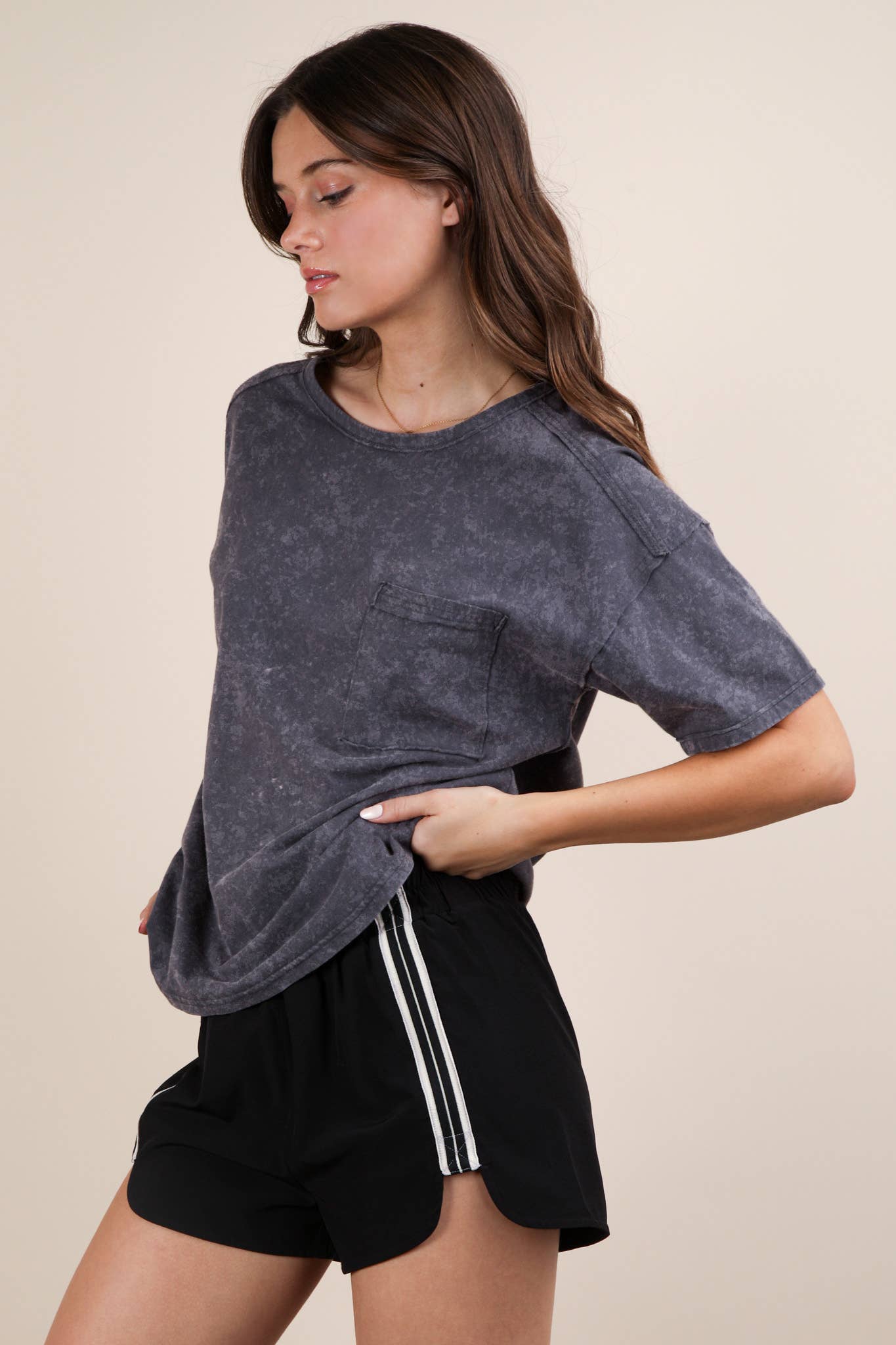 VERY J - Wholesale Knit Top - Women's - NT11108-Mineral Washed Knit Top with Pocket32