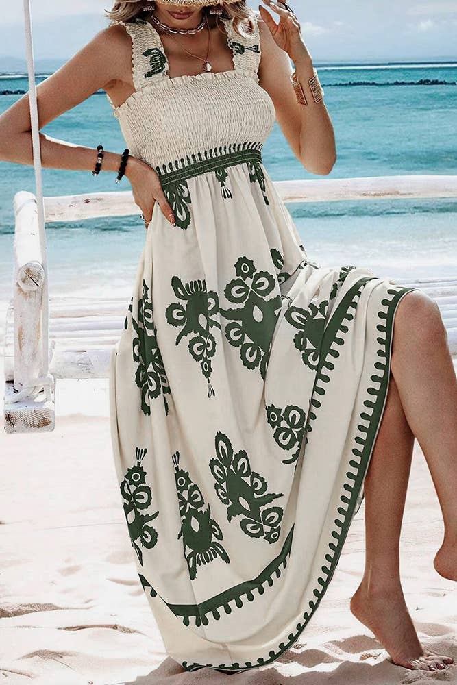 UNISHE - Wholesale Dress - Women's - Beach Resort Style Printed Bandeau Maxi Dress ZK18569