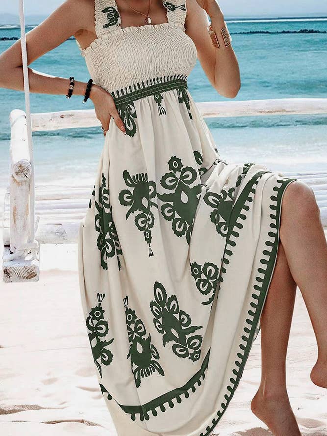 UNISHE - Wholesale Dress - Women's - Beach Resort Style Printed Bandeau Maxi Dress ZK18569