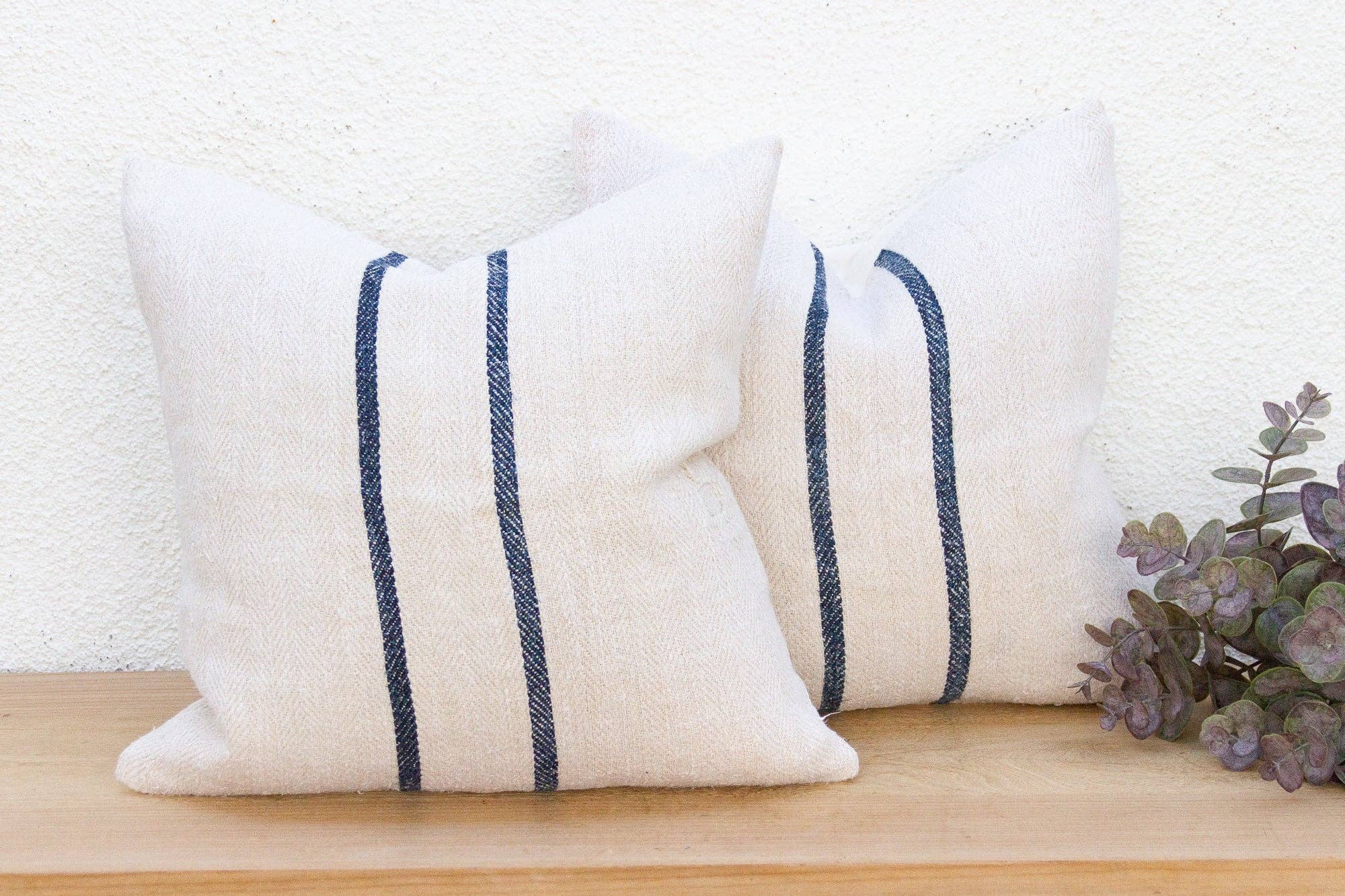 De-cor - Wholesale Throw/Decorative Pillow - Pair of Antique French Grain Sack Linen Pillows0