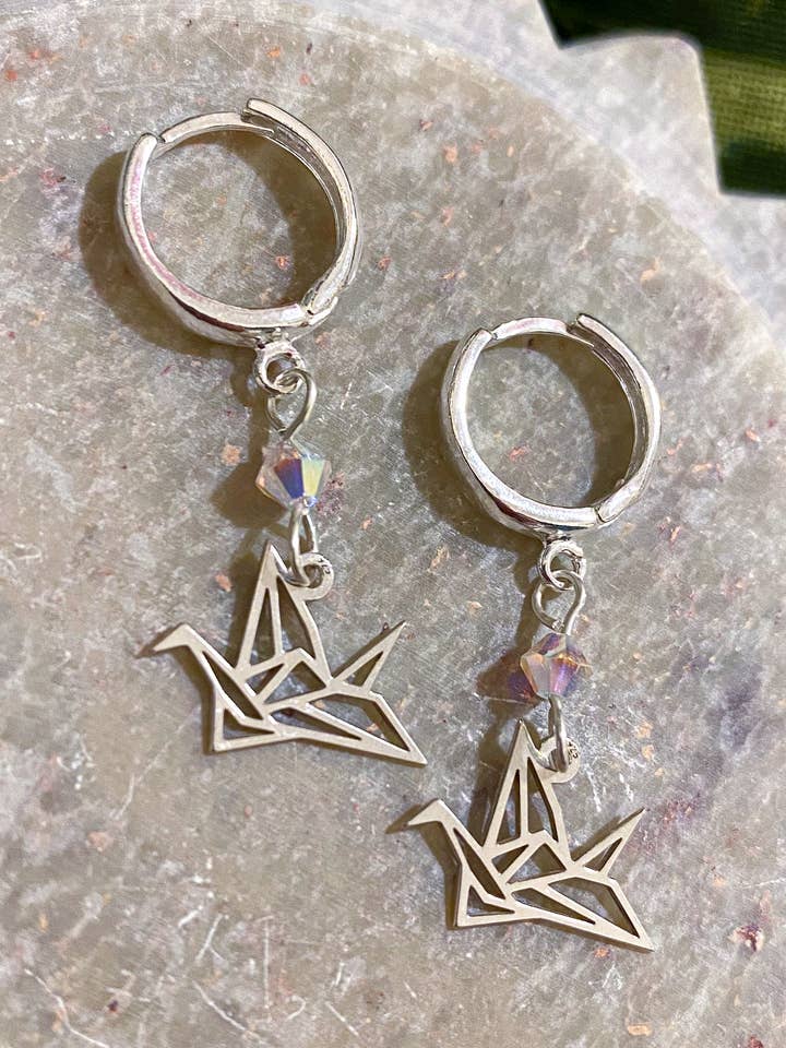 Boucles d'oreilles argent ORIGAMI CRANE pour la vente par Kokoro - M.Handmade
