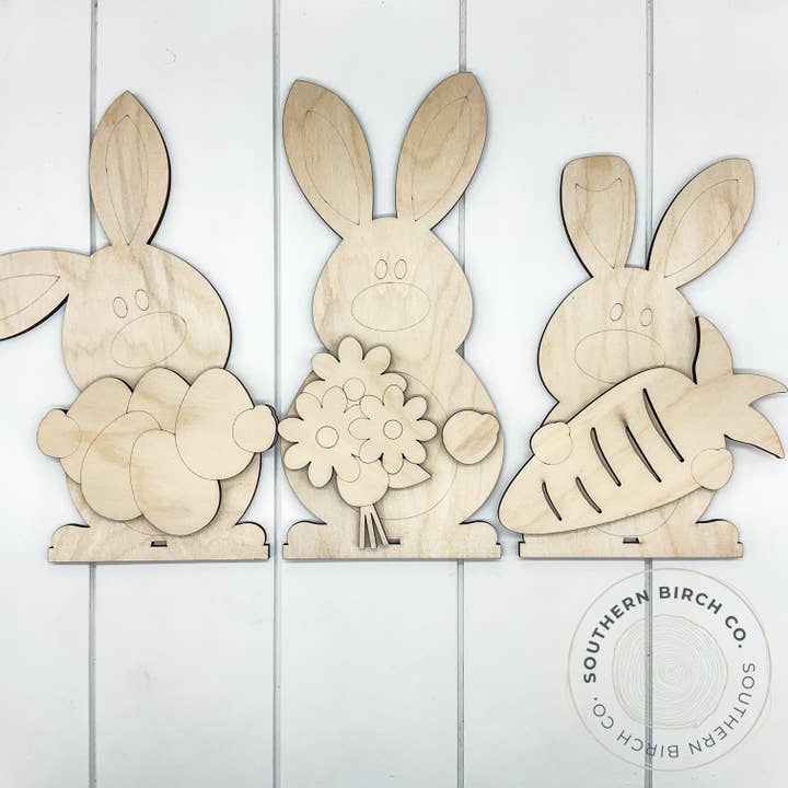 Bunny Trio 3D Shelf Sitter Blank for wholesale by Southern Birch Company