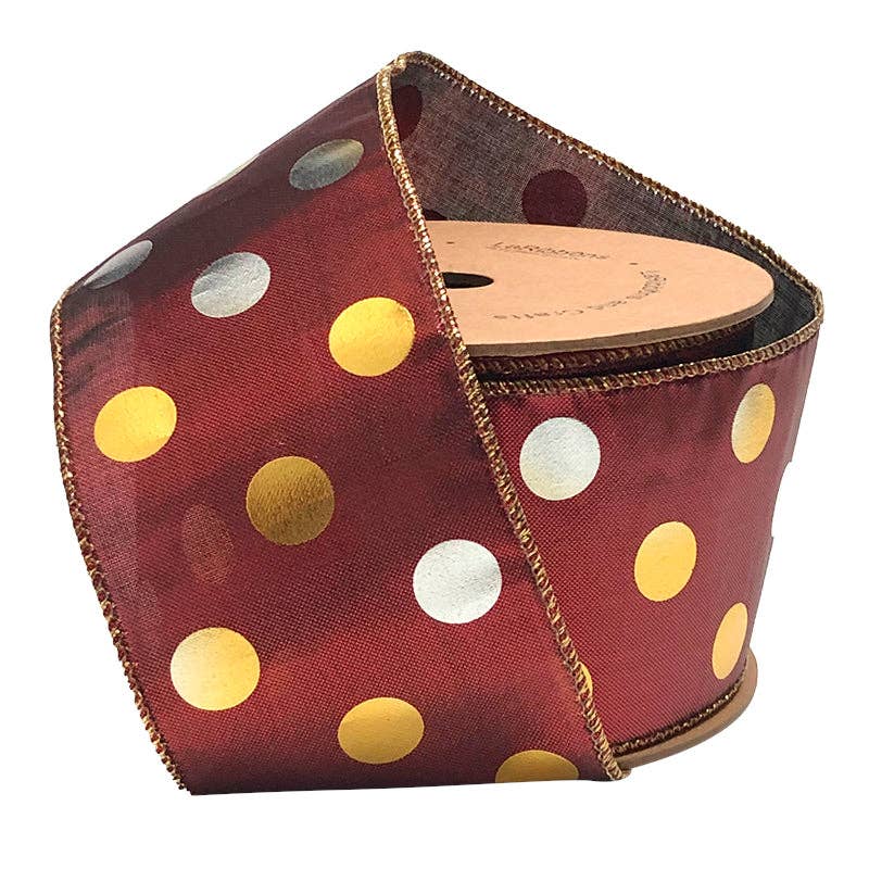 LA Ribbons Wholesale - Wholesale Ribbon - Gift Wrapping - 2 1/2" Holiday Wired Ribbon | Rust Lame w/ Metallic Dot | 10 Yard Roll0