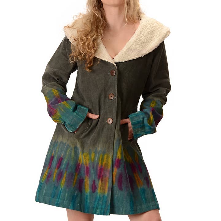 Tye Dye Corduroy Jacket with Sherpa Fleece Trim for wholesale by Gypsy Rose