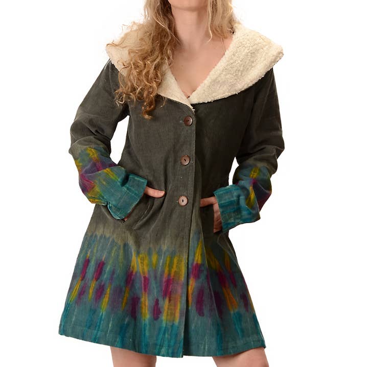 Tye Dye Corduroy Jacket with Sherpa Fleece Trim for wholesale by Gypsy Rose