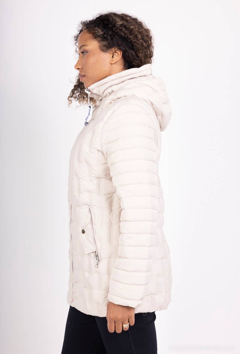 Saturne Paris - BIG SIZE EXCLUSIVE - Wholesale Puffer Jacket - Women's - TG356W41 Ecru Reversible Down Jacket, M to 5XL4