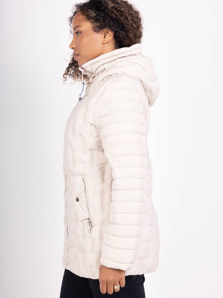 Saturne Paris - BIG SIZE EXCLUSIVE - Wholesale Puffer Jacket - Women's - TG356W41 Ecru Reversible Down Jacket, M to 5XL4