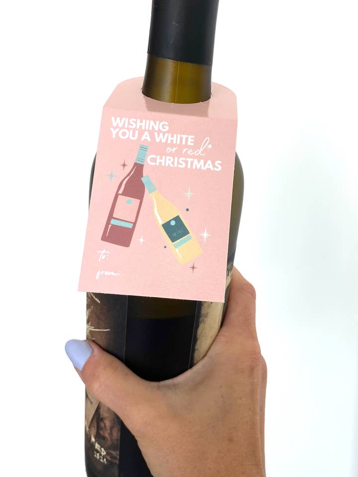 White or Red Holiday Wine Bottle Gift Tag for wholesale by Five Dot Post