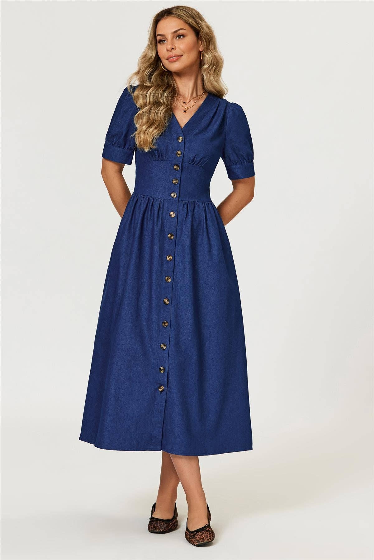 Denim Midi Dress In Blue for wholesale on Faire3