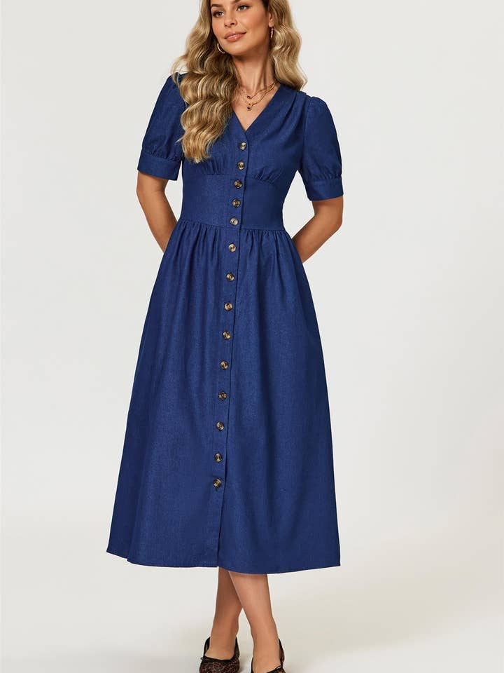 Denim Midi Dress In Blue for wholesale on Faire3