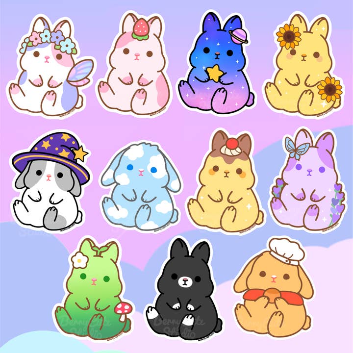 Bunny Vinyl Stickers for wholesale by BerryCuteStudio