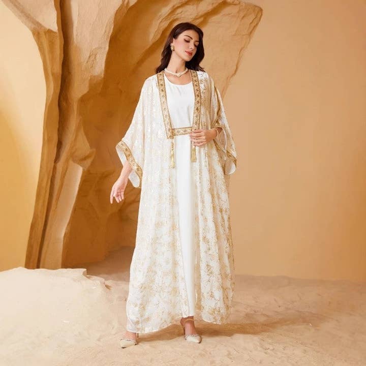 Sequined Embroidered Kaftan Women Long Dress Polyester for wholesale by MoodGold