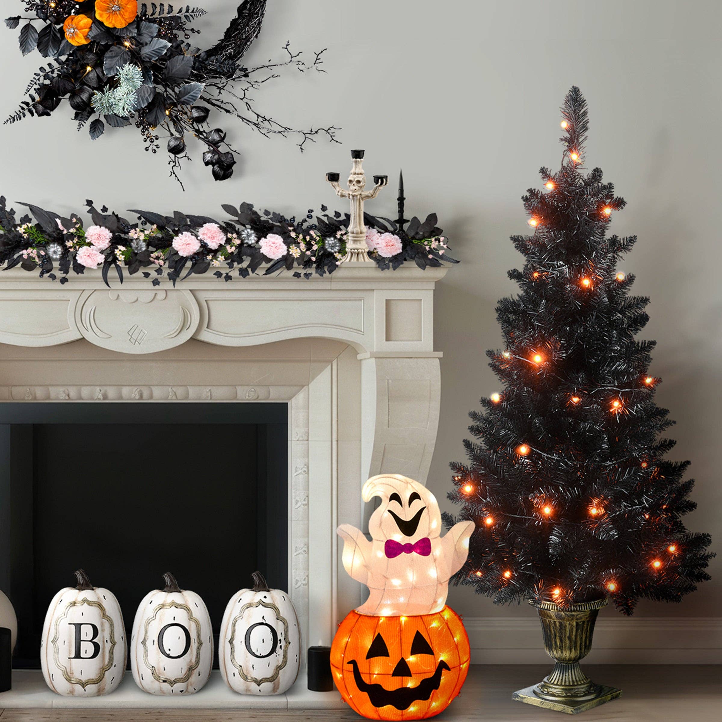 National Tree Company - Wholesale Artificial Christmas Tree - 4 ft. Black Entrance Tree with String of Orange Lights, Plug-In2