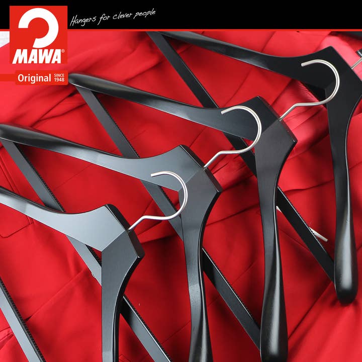 Mawa, Wooden Suit Hanger with Wide Shoulders, Silver Hook for wholesale by Reston Lloyd