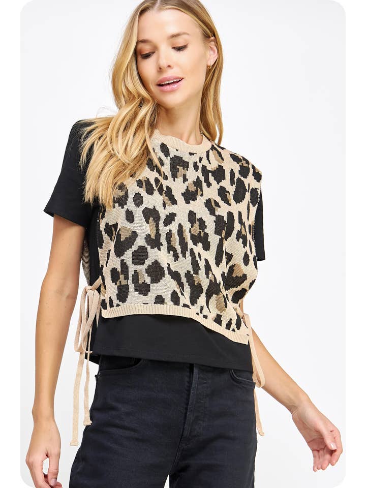 Strut & Bolt - Vente Chemisier – femme - T-shirt en tricot contrasté en tricot léopard9