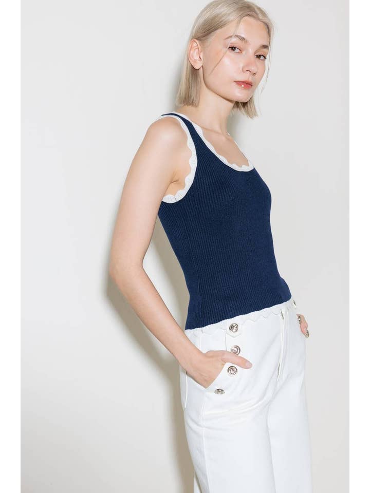 NAVY WHITE A sweater knit tank top - FSW1258 for wholesale on Faire