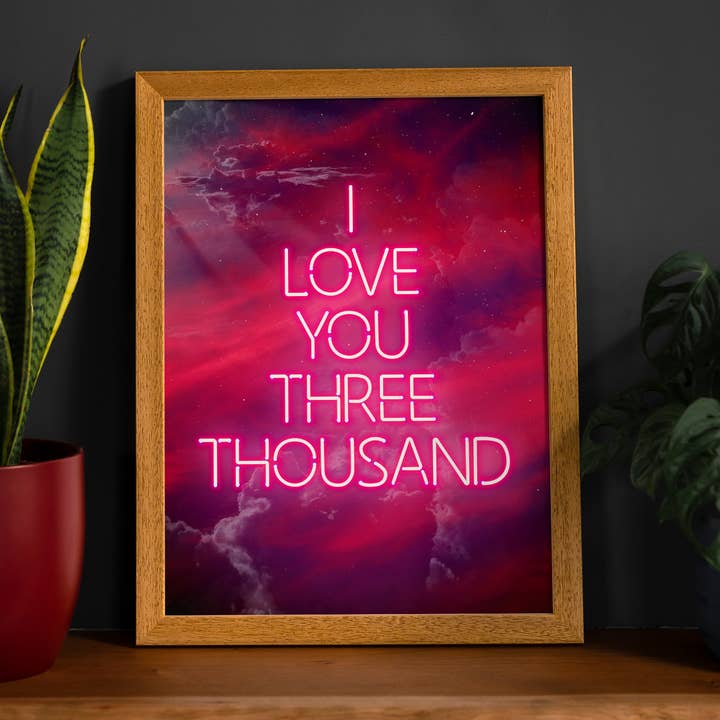 I Love You 3000 Quote Neon Print voor wholesale door Ink & Drop