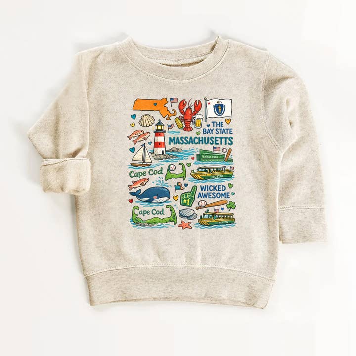 Massachusetts Kids Sweatshirt – Bay State Icons for wholesale by EnjoyMyDesign
