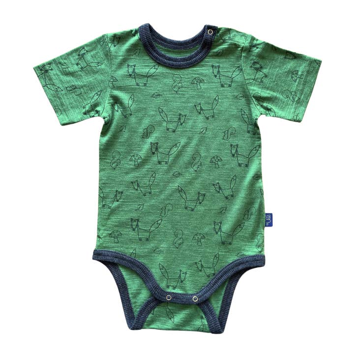 Body forest green fox short-sleeve, merino wool & silk (organic/GOTS) for wholesale by Glückskind