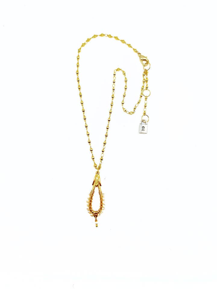 18k Gold Necklace with Wrapped Pendant in Pearls, N568G for wholesale by Lock and Key