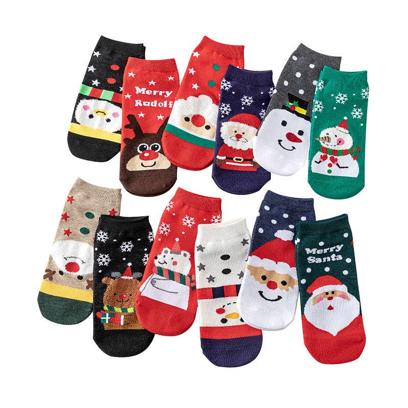 SALINA TRADING INC - Wholesale Socks - Women's - Cute Cartoon Christmas Socks Cotton Blend Casual Short Socks7