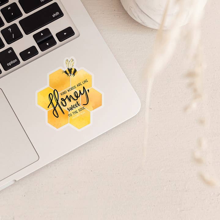 Wild Peonies Studio - Wholesale Sticker - Kind Words Are Like Honey, Proverbs 16:24 Clear Vinyl Sticker1