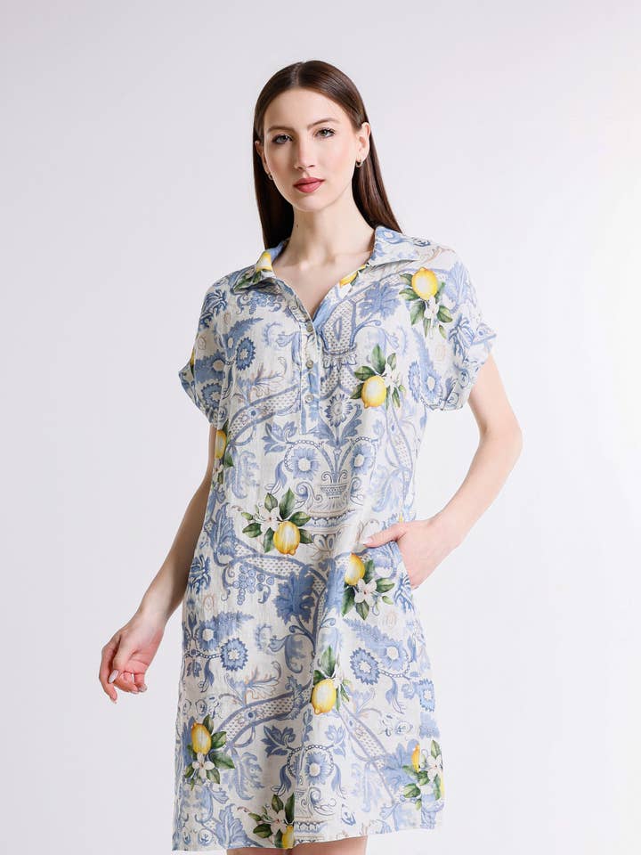 Amalfi Blanche SS Linen Dress (DSS130A) for wholesale by TINA Stephens Italy/Tees By Tina