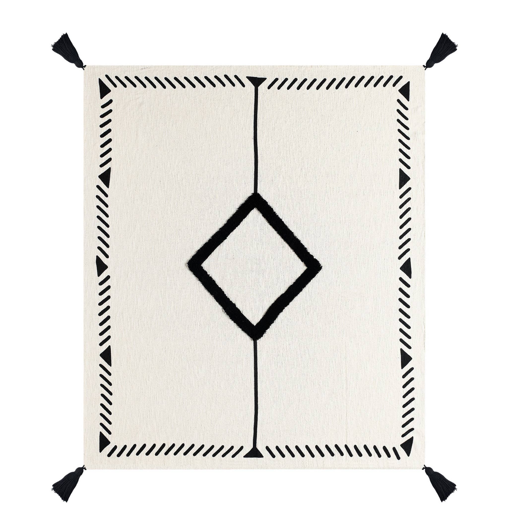 HomeRoots – wholesale Throw blanket – Black and White Woven Cotton Geometric Throw Blanket2