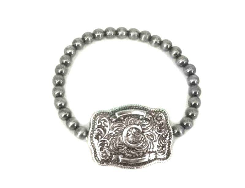 Snowing West - Wholesale Beaded Bracelet - Western Buckle Initial Stretch Bracelet2