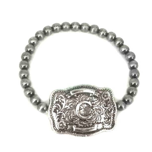 Snowing West - Wholesale Beaded bracelet - Western Buckle Initial Stretch Bracelet2