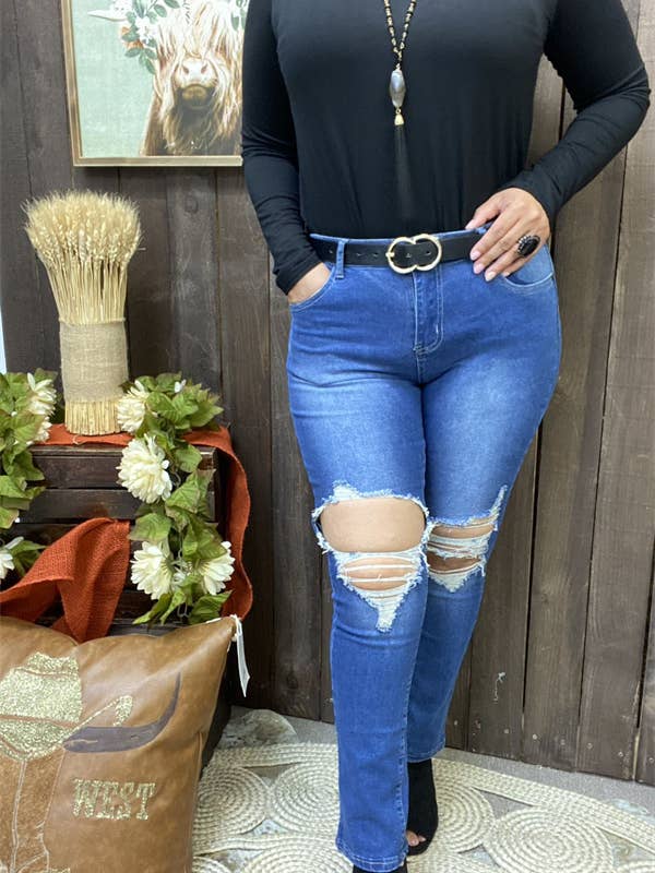 S004 Blue fashion style women tighten jean pants for wholesale by luluclothes